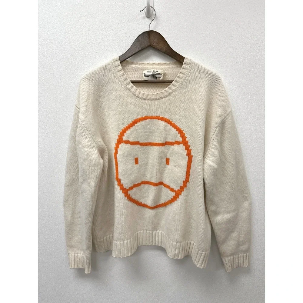 Tory Burch Lil‎ Grumps Graphic Wool Knit Sweater Ivory L
